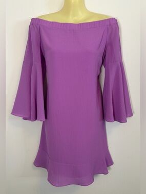 H by Halston Off-Shoulder Purple Bell-Sleeve Dress